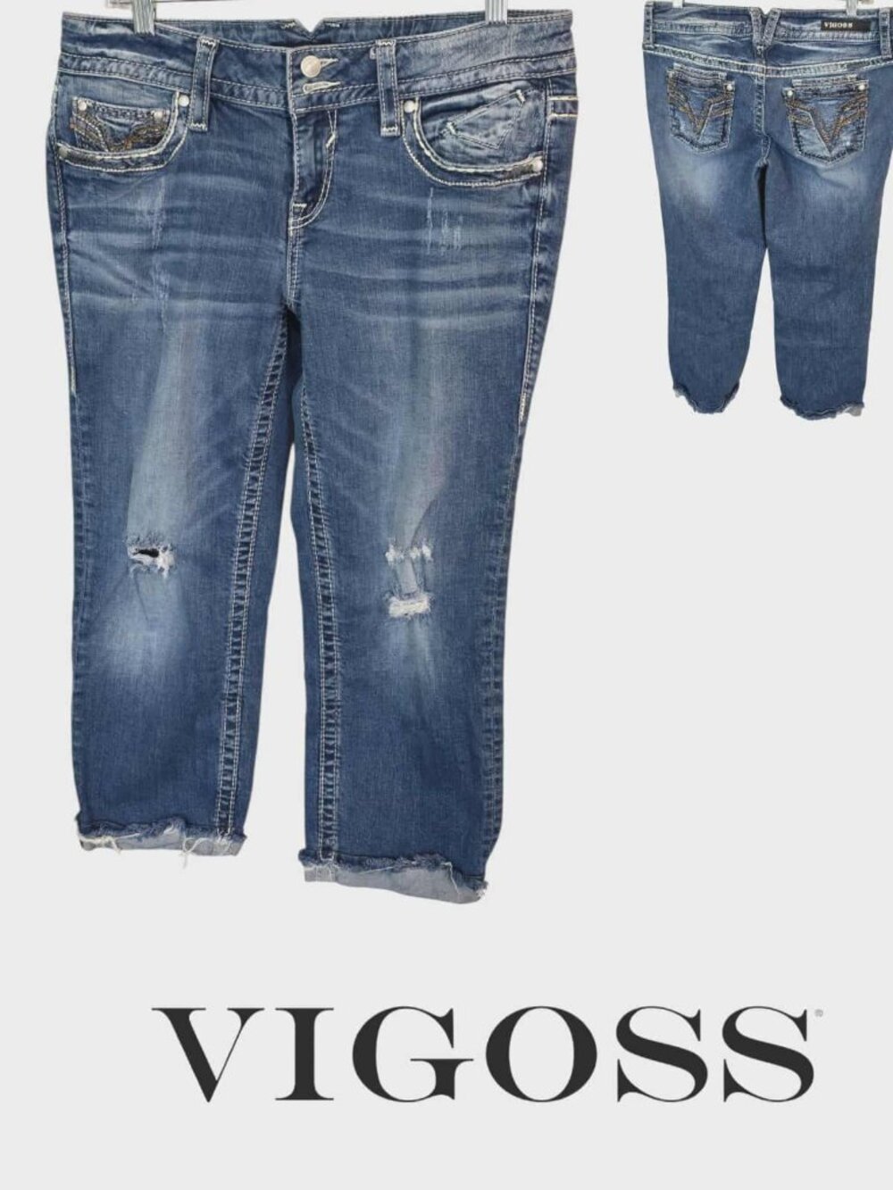VIGOSS The Dublin Denim Capri Jeans Distressed  Summer Casual Womens 9-10
